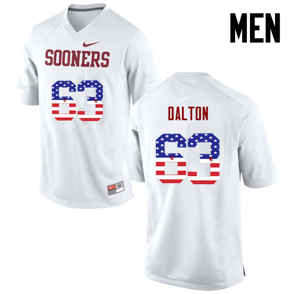 Men Oklahoma Sooners #63 Alex Dalton College Football USA Flag Fashion Jerseys-White - Click Image to Close